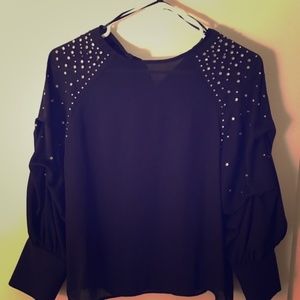 Zara navy blue jeweled sleeve blouse.